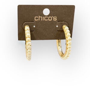 CHICO’S Gold Pearl 1” Hoop Earrings | NWOT